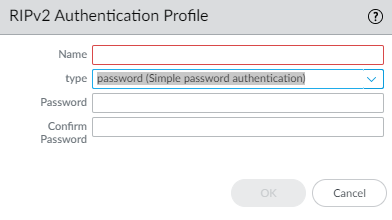 RIPv2 Authentication Profile - Password type.